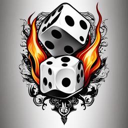 dice and flames tattoos  simple color tattoo,white background