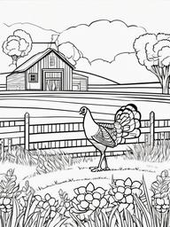 Turkey on a Farm Coloring Pages - Fun Day with Turkey on the Farm  minimal black outline printable sheet, coloring page