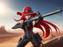 yoko littner takes aim with her high-caliber rifle against an alien threat in a desert wasteland. 