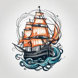 Octopus Ship Tattoo - Infuse maritime vibes into your tattoo with a design featuring both an octopus and a ship.  simple vector color tattoo,minimal,white background