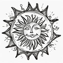 Sun clipart - in a whimsical, cartoon style  minimal rough sketch scribbles,doodles,black and white