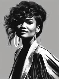 drawing of Zendaya at a red carpet event  minimal rough sketch scribbles,doodles,black and white