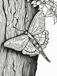 Bug Coloring Pages - Moth resting on a tree trunk  simple coloring pages