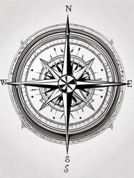 Compass Tattoo - A detailed compass tattoo guiding the way  few color tattoo design, simple line art, design clean white background