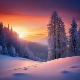 Winter background wallpaper - snowy sunset background  