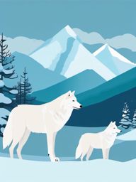 Arctic Wolf Pack Clip Art - Pack of Arctic wolves in the snow,  color vector clipart, minimal style