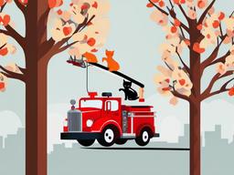 Fire Truck clipart - firefighters rescuing a cat from a tree  color,minimalist,vector clipart