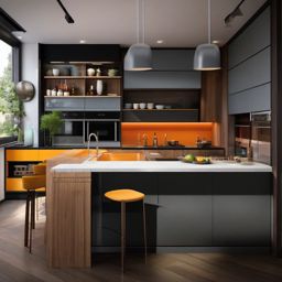 Contemporary Urban Elegance - Achieve urban elegance with contemporary kitchen decor. , kitchen layout design ideas, multicoloured, photo realistic, hyper detail, high resolution,