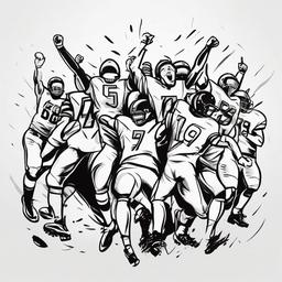 Football clipart - team celebrating a victory  minimal rough sketch scribbles,doodles,black and white