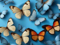 Butterfly Blue Background-Soft blue with realistic butterflies in different sizes, creating a serene vibe  background wallpaper