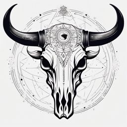 Bull skull with celestial elements tattoo. Cosmic energy in art.  minimalist black white tattoo style