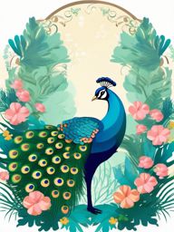 Cute Peacock in an Enchanted Garden  clipart, simple