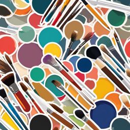 Palette with Paintbrushes Sticker - Palette surrounded by artistic paintbrushes, ,vector color sticker art,minimal