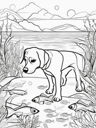 Dog and Fish Coloring Pages - Silly Scene of Dog Watching Fish  minimal black outline printable sheet, coloring page