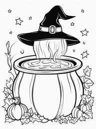 Pumpkin with Witch's Brew Coloring Pages - Cauldron Bubbling Beside a Pumpkin  minimal black outline printable sheet, coloring page