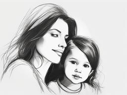 sketch drawing of mother and daughter  minimal rough sketch scribbles,doodles,black and white