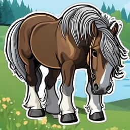 Percheron Horse cartoon - large, strong draft horse  cartoon sticker style