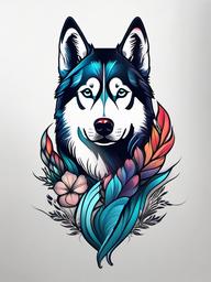 husky memorial tattoo  simple color tattoo,minimal,white background