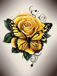 yellow rose with butterfly tattoo  