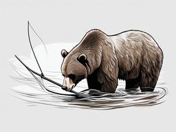 drawing of a brown bear fishing  minimal rough sketch scribbles,doodles,black and white