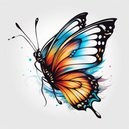 Butterfly tattoo flying, Elegant butterfly tattoos with a depiction of flight.  viviid colors, white background, tattoo design