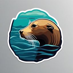 Sea Lion Sticker - A curious sea lion swimming near the surface, ,vector color sticker art,minimal