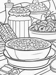 Food Coloring Pages - Pretzels and cheese dip in a snack tray  simple coloring pages