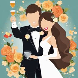 Wedding Toast clipart - Raising a toast to the bride and groom, ,vector color clipart,minimal