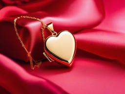 Valentine's Day background - Golden heart locket on a red satin background  aesthetic background wallpaper