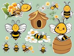 Bee clipart - bee with friends in a hive  