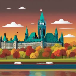 Ottawa clipart - Parliament Hill and Ottawa River, ,color clipart vector style