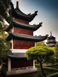 chinese pagodas, with multi-tiered roofs, stand tall in the gardens of suzhou, china. 