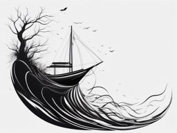 Abstract boat roots ink. Deep-seated love for the ocean.  minimalist black white tattoo style