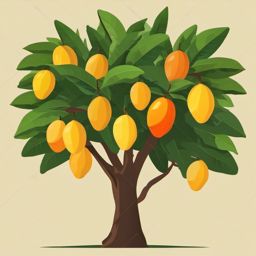 Mango Tree with Mangoes Clipart - A mango tree with ripe mangoes.  color vector clipart, minimal style