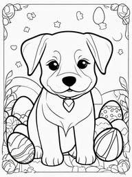 Puppy with Easter Eggs Coloring Pages - Festive Puppy Enjoying Easter Fun  minimal black outline printable sheet, coloring page