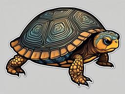 Ornate Box Turtle cartoon - small turtle with detailed shell markings  cartoon sticker style