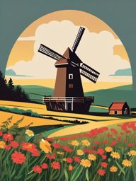 Rural Windmill and Wildflowers Emoji Sticker - Rustic charm amidst blooming fields, , sticker vector art, minimalist design