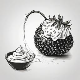 drawing of a strawberry with whipped cream  minimal rough sketch scribbles,doodles,black and white