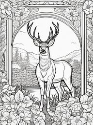 Deer Coloring Pages - Deer standing by a beautiful flower garden  simple coloring pages