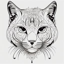 Cat Head Markings Tattoo - Tattoo featuring various markings on the head of a cat.  minimal color tattoo, white background