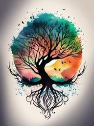 watercolor tattoo tree of life  simple vector color tattoo