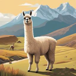 Llama cartoon - woolly, pack-carrying animal from the Andes  