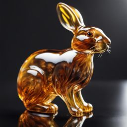 Hyperrealistic blown glass rabbit figurine. Transparent with Gold highlights. Hyperrealistic, splash art, concept art, mid shot, intricately detailed, DSLR HDR