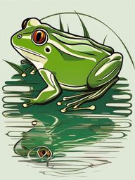 Frog in a Pond clipart - A frog in a serene pond, ,vector color clipart,minimal