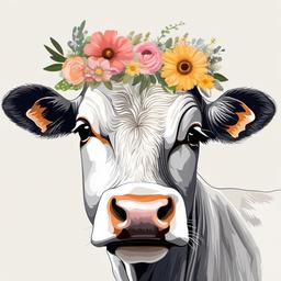 Cow clipart - cow wearing a flower crown  