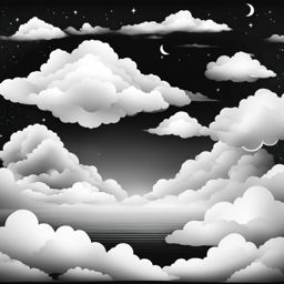 cloud clipart black and white in a peaceful sky - drifting serenely. 