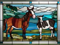 Stained Glass Farm Animals - Transform your space with the rustic charm of stained glass farm animal designs, featuring a variety of barnyard creatures.  