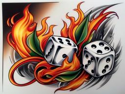 dice and flames tattoos  simple color tattoo,white background