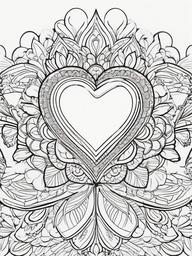 Heart and Flower Mandala Coloring Pages - Intricate Heart and Flower Combinations  minimal black outline printable sheet, coloring page