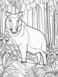 Tapir Coloring Pages - Jungle Dwelling Long Nosed Mammal  black outline printable coloring page